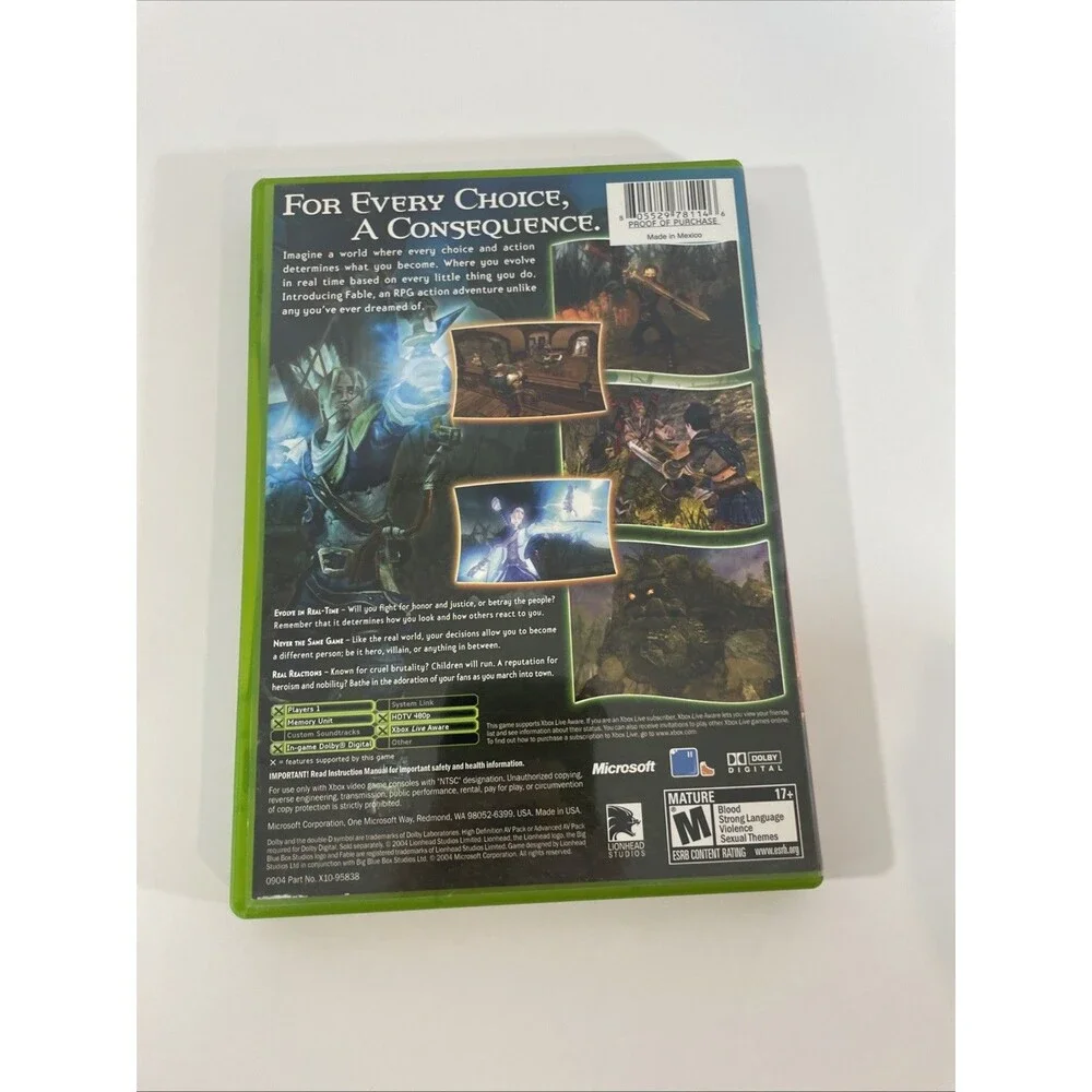 Fable Microsoft Xbox Complete In Box With Manual CIB